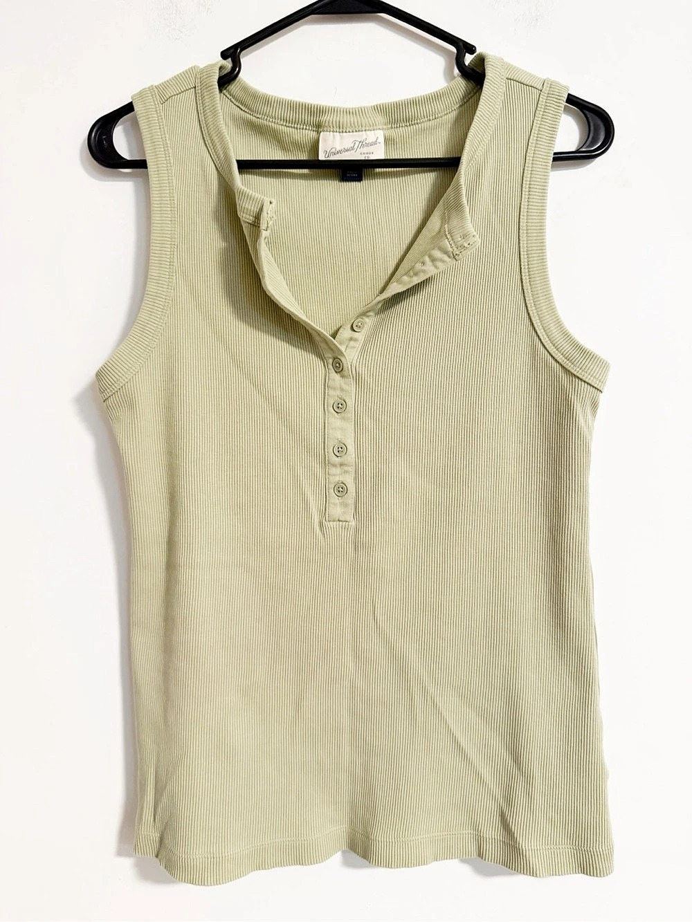 Universal Thread Sage Green Ribbed Henley Tank Top Size XL